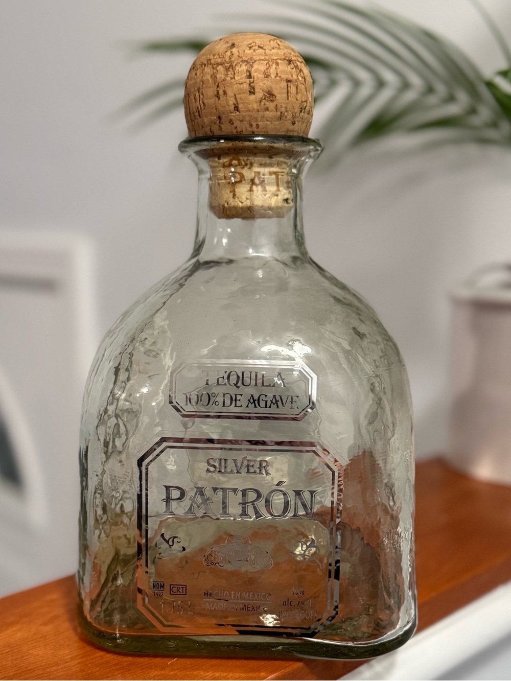 Patron Bottle w Cork Large Size 1.75 L Silver Patron Tequila Empty Glass Bottle